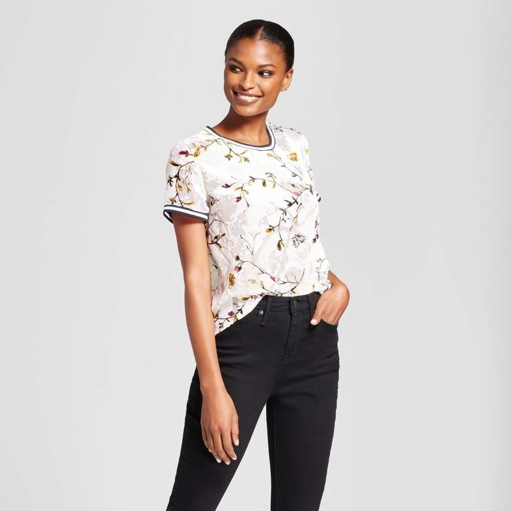 A New Day Top Blouse Large Gold Butterfly See Thru Shirt - L​​​
